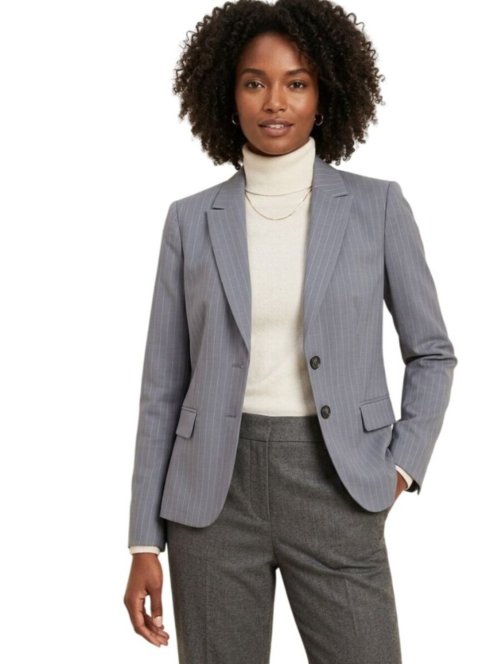 Banana Republic Stretch Wool Pin Striped Gray 2 Button Blazer Size 6